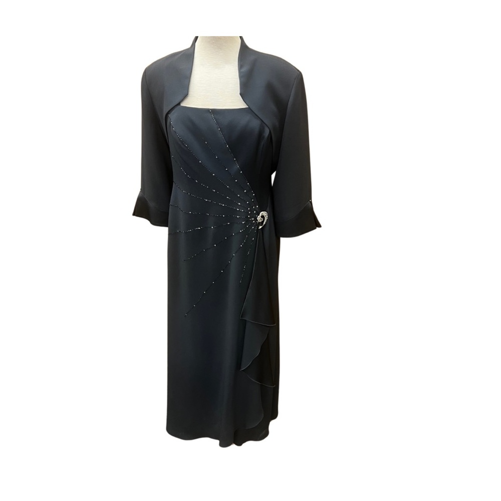 Daymor Couture Navy Beaded Gown with Jacket Size 14 Evening Mother of Bride